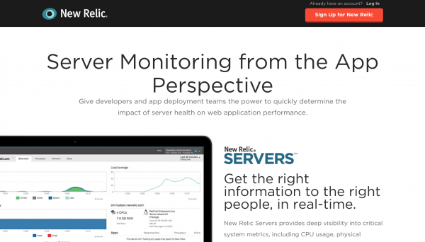 New Relic landing page