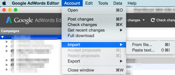 import export adwords editor