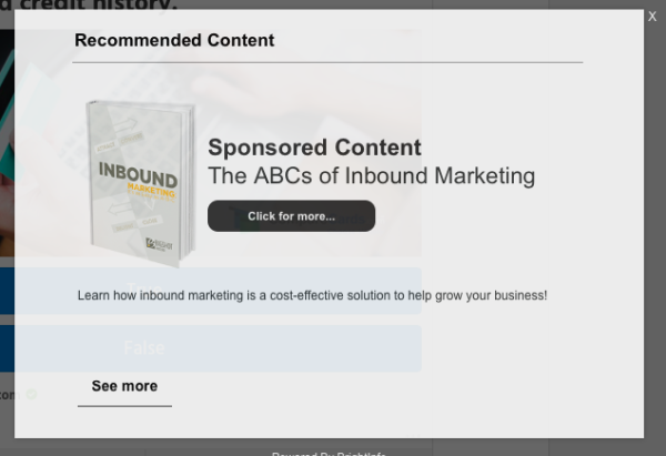 recommended content popups