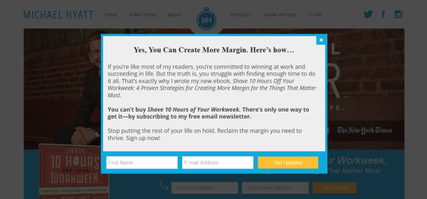 landing page popup