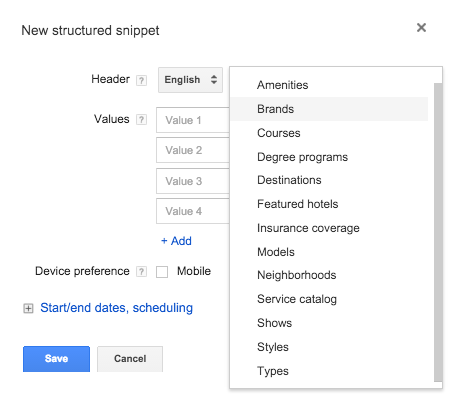structured snippet extensions
