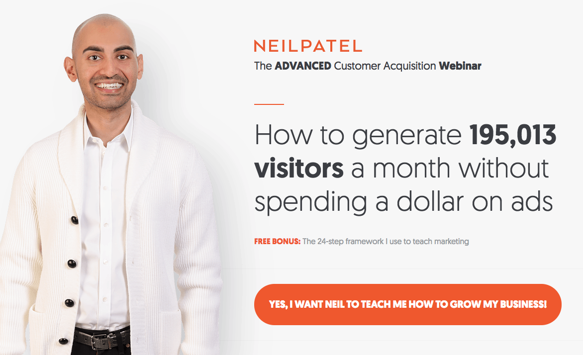 Neil Patel webinar registration landing page