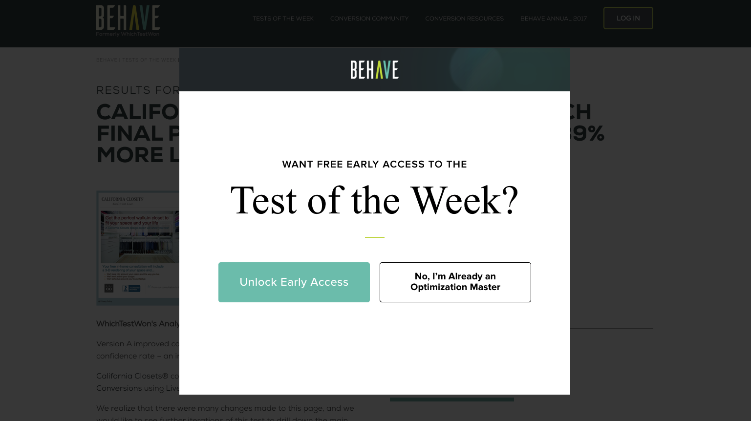 behave entrance pop up
