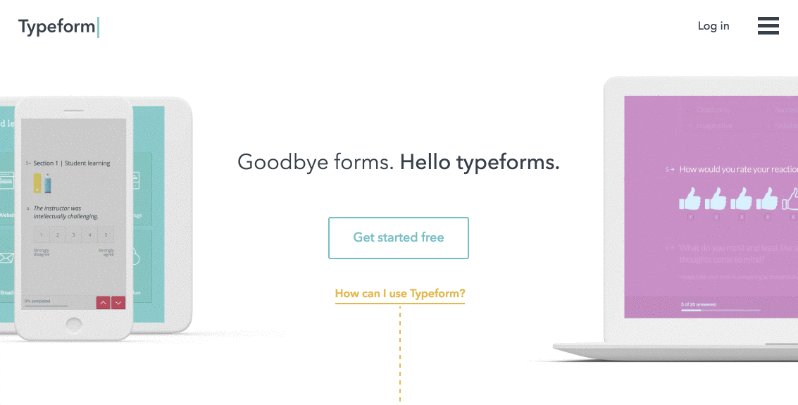 typeform split screen landing page