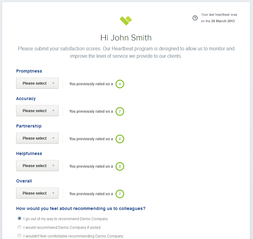 customer feedback questionnaire example client heartbeat