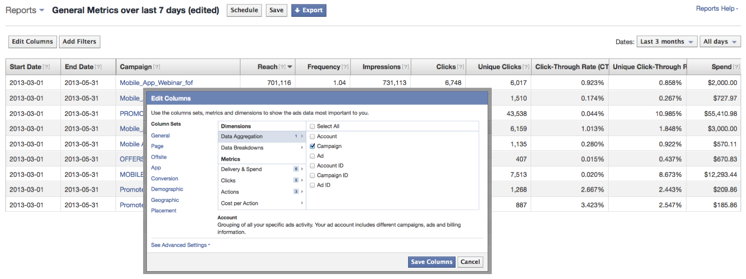 content promotion facebook reporting dashboard