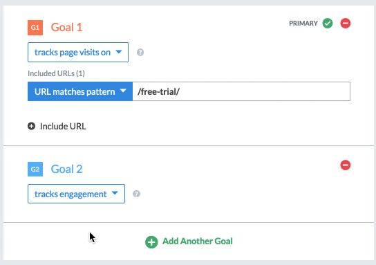 set goals for landing page tests