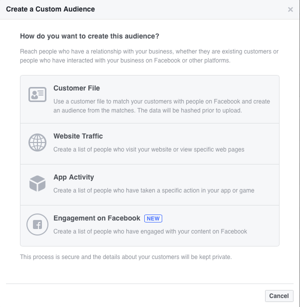 Custom Audience options Facebook