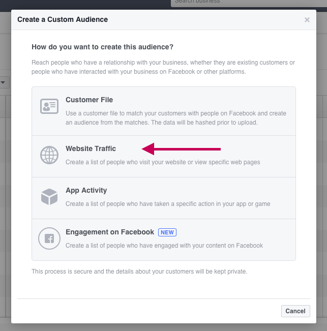 Custom audience from website traffic