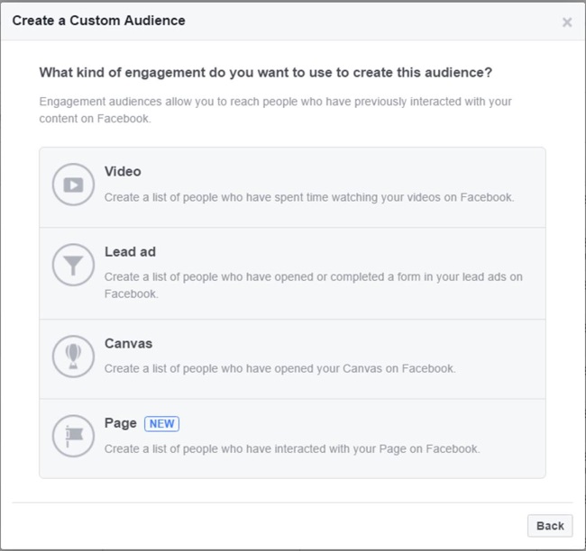 Facebook Create A Custom Audience Page