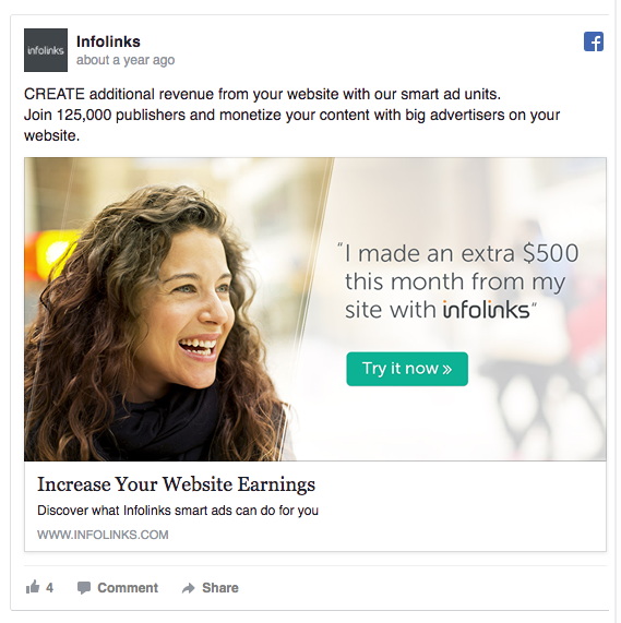 Infolinks uses real testimonials from real people in ads