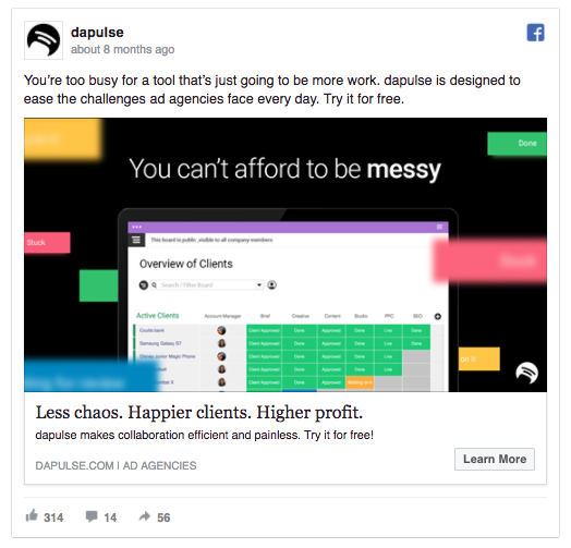 Dapulse Facebook ad