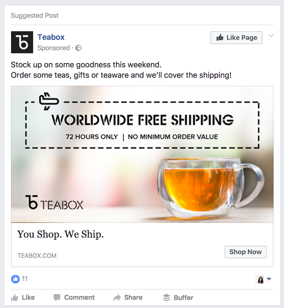 Teabox’s Facebook ads ctr urgency increase