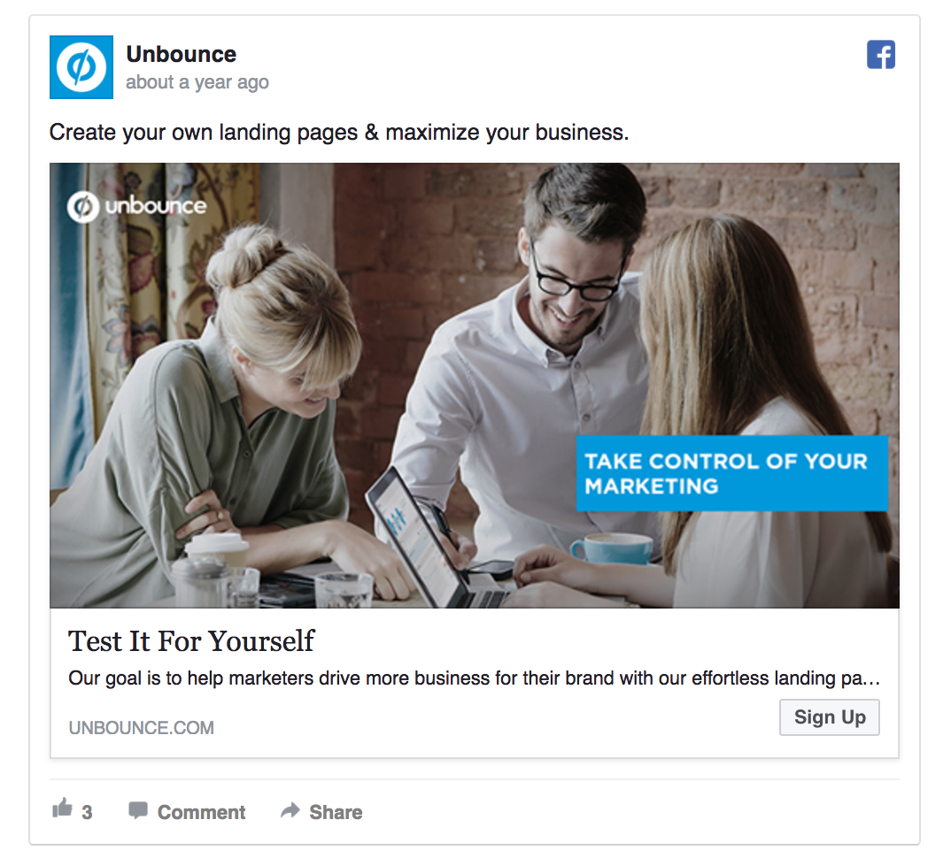 Unbounce’s Facebook ad is super actionable