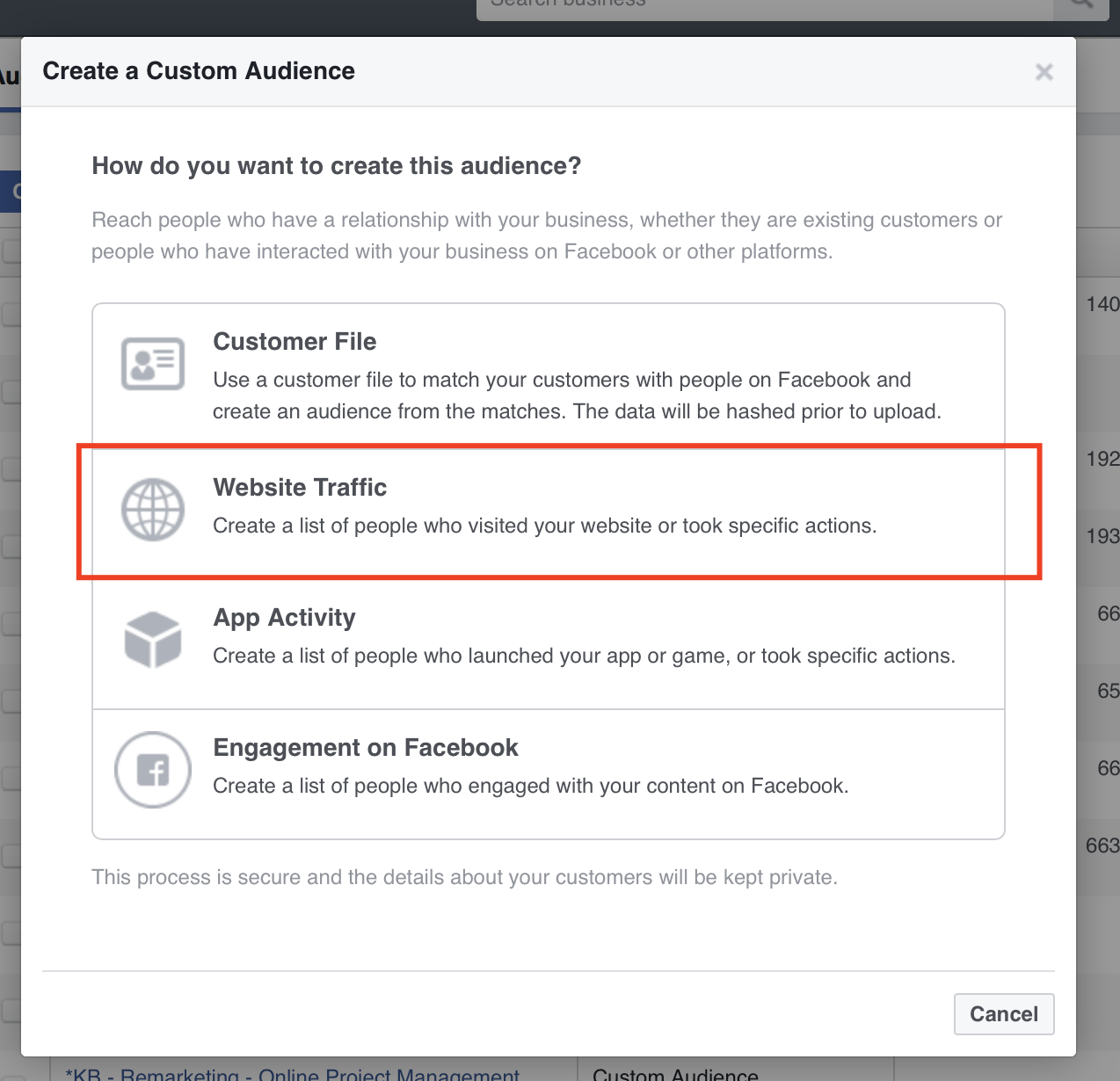 Create a Facebook Custom Audience.