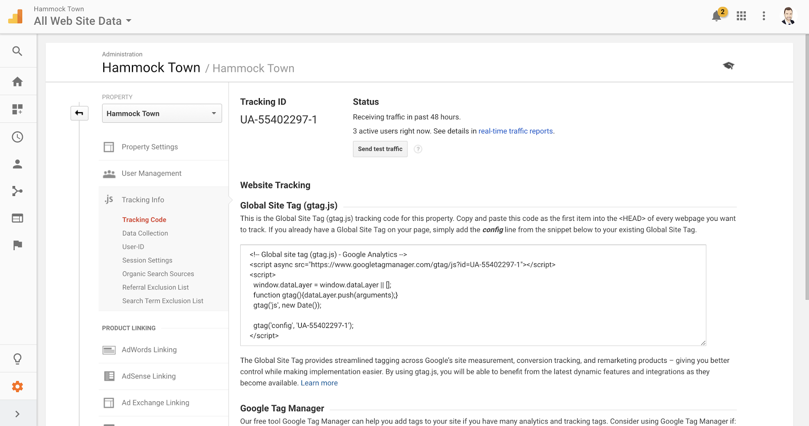 Log into Google Analytics and find your tracking code.