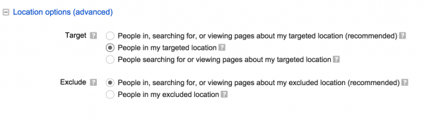 Select the Target option: “People in my targeted location”.