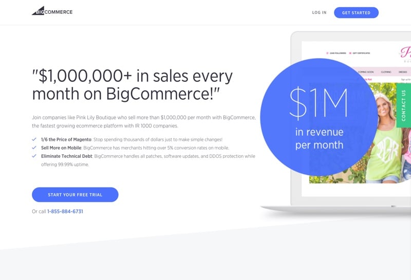 BigCommerce uses a case study as their headline.