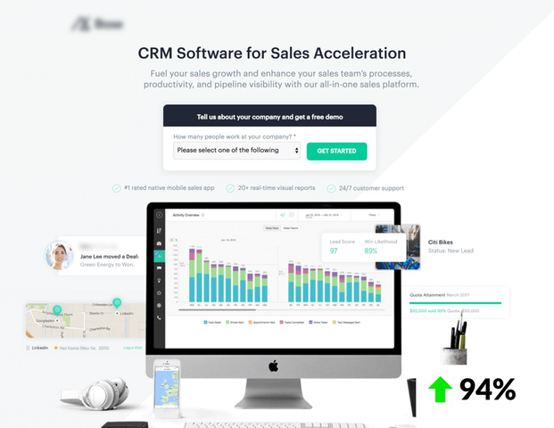 Headline: “CRM Software for Sales Acceleration”.