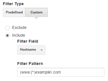 A filter to view only example.com pages. 