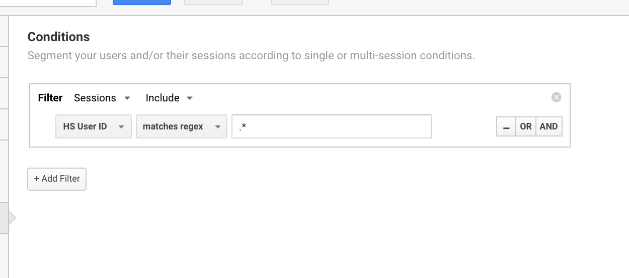 Using Google Analytics regex to isolate all sessions that have a User ID.