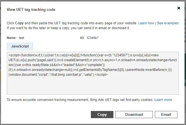 Example UET for remarketing in Bing