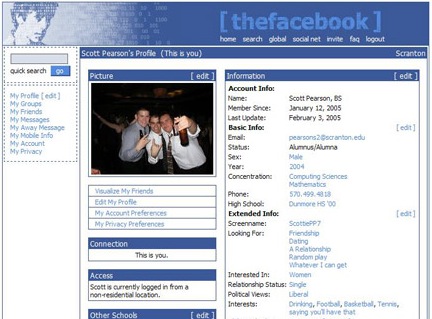 Facebook page circa 2005