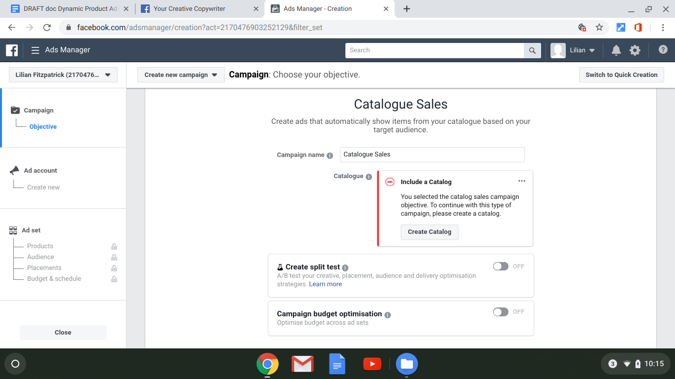 screenshot of choosing your campaign objective in facebook ads manager