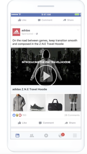 screenshot of a product based facebook canvas ad example