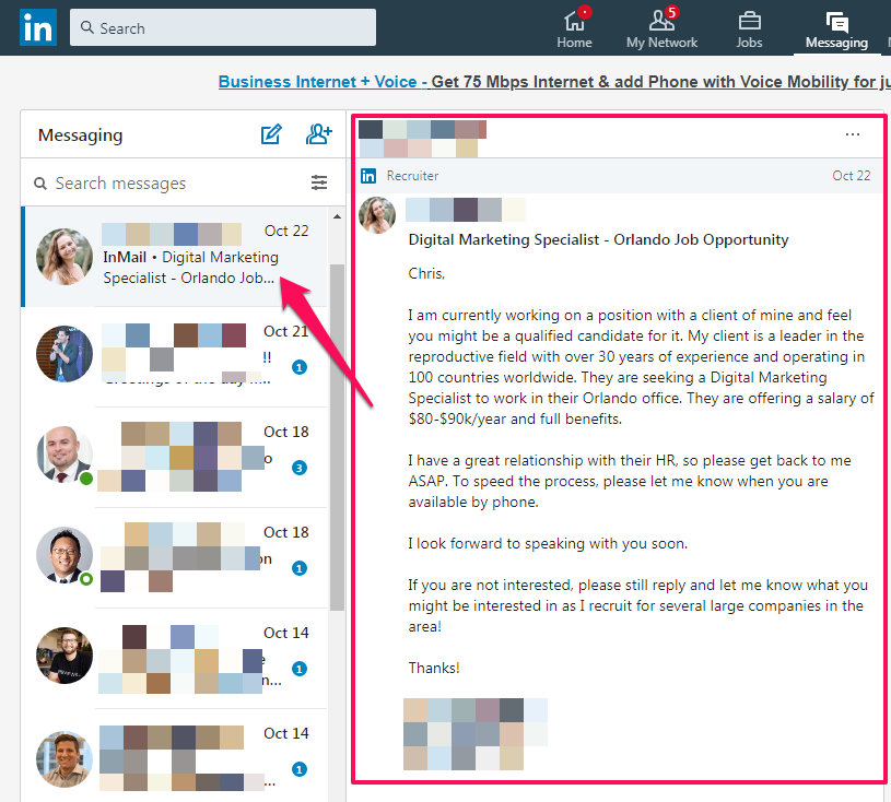 another example of linkedin sponsored inmails