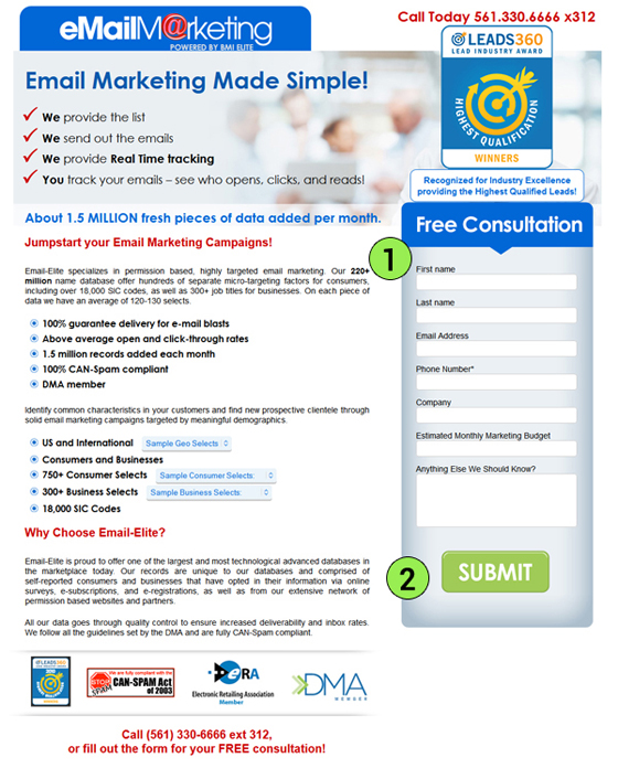 bad landing page form example