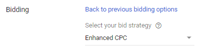 bidding selection screenshot for Enhanced CPC