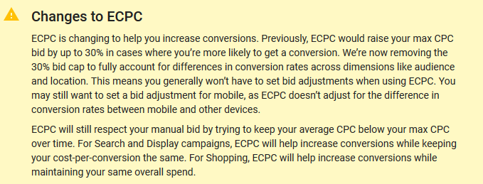 Recent changes to the eCPC calculation and the 30% limitation being removed. 