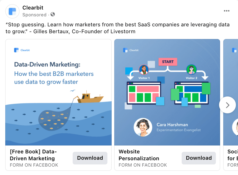 Clearbit Carousel Facebook Ad Example