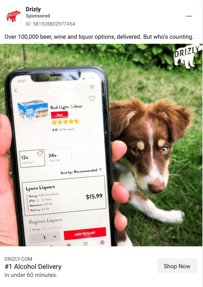 Drizly Facebook Ad Example
