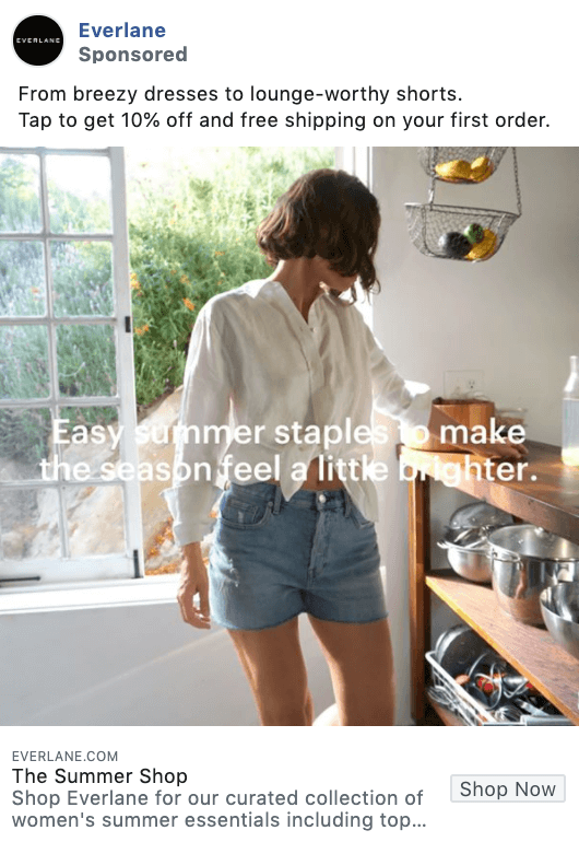 Everlane promotional offer Facebook ad example
