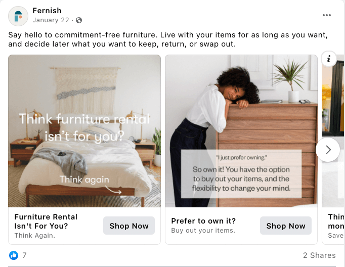 Fernish Facebook Ad Example