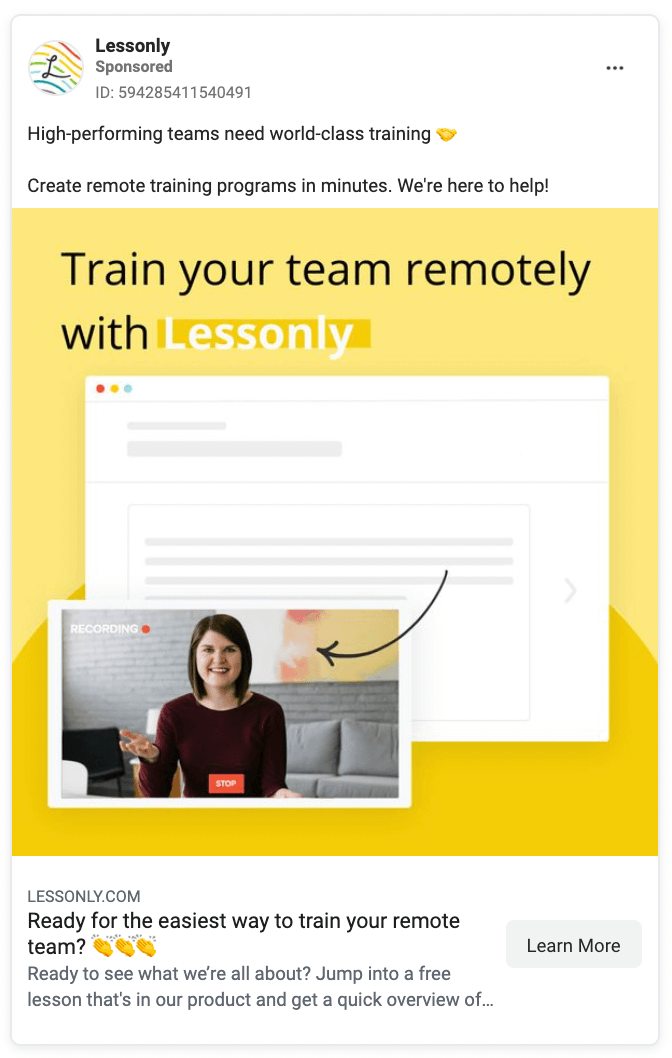Lessonly Facebook ad copy examples 