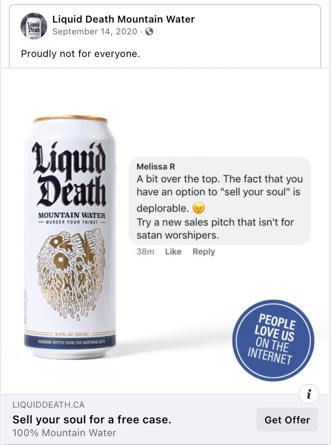 Liquid-Death Facebook ad copy examples 