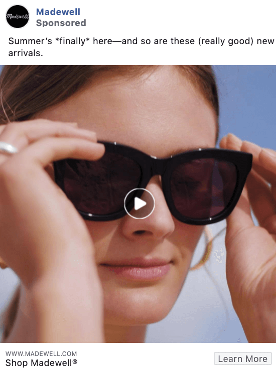 Madewell Facebook ad copy examples 