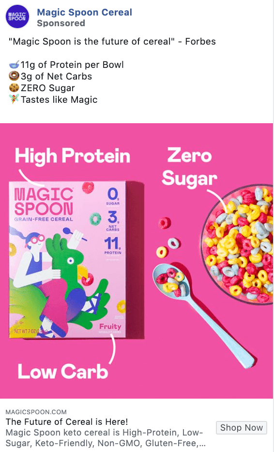 Magic Spoon Facebook ad copy examples 