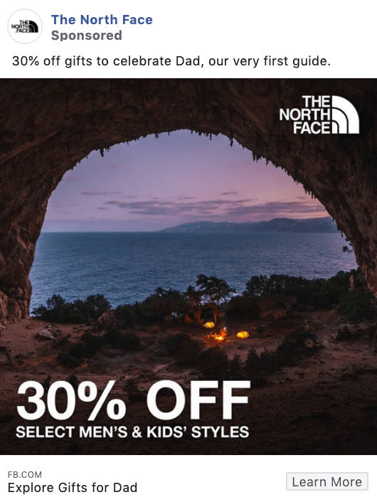 Northface promotional offer Facebook ad example