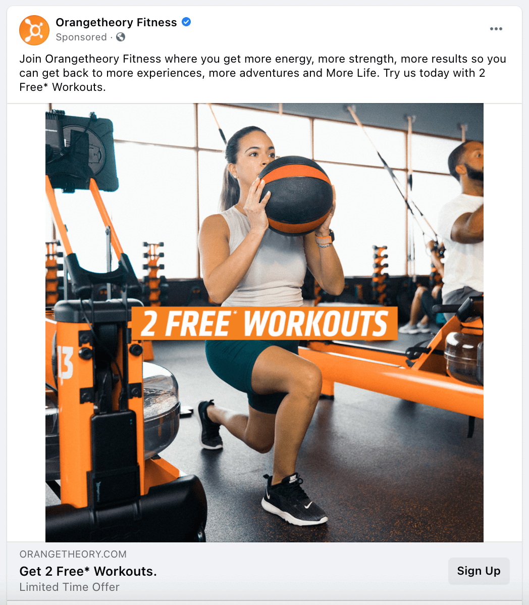 Orangetheory Fitness promotional offer Facebook ad example