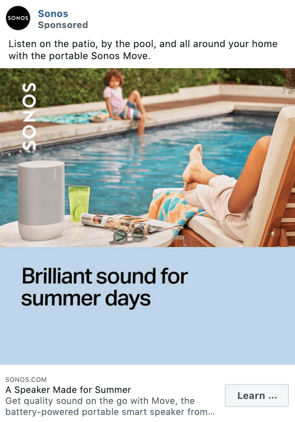 Sonos Facebook Ad Example