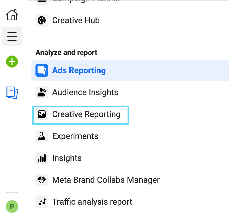 Facebook Ads Manager creative reporting