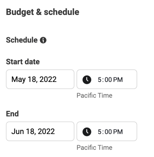 Facebook Ads Manager budget and schedule