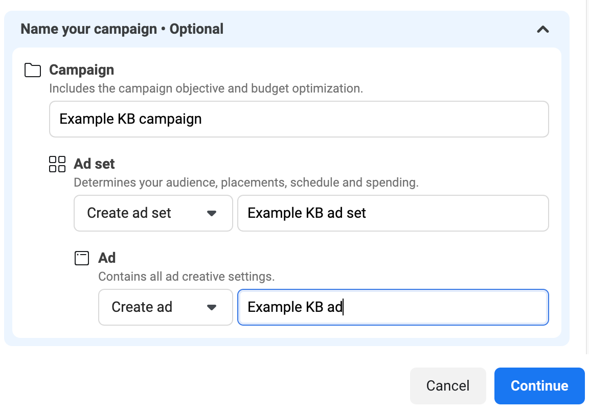 Facebook Ads Manager name your campaign