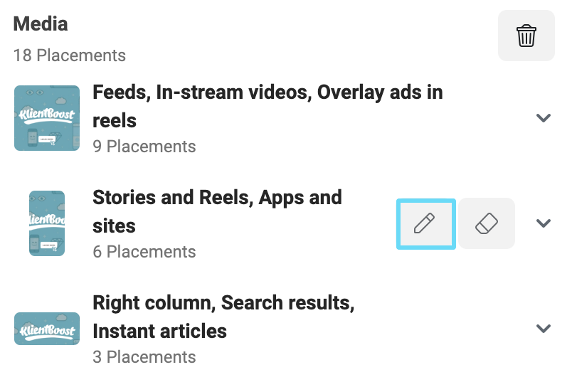 Facebook Ads Manager media placements