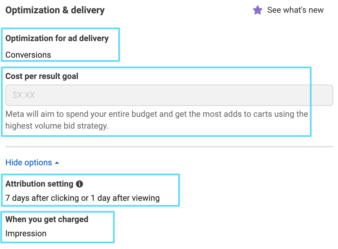 Facebook Ads Manager optimization and delivery