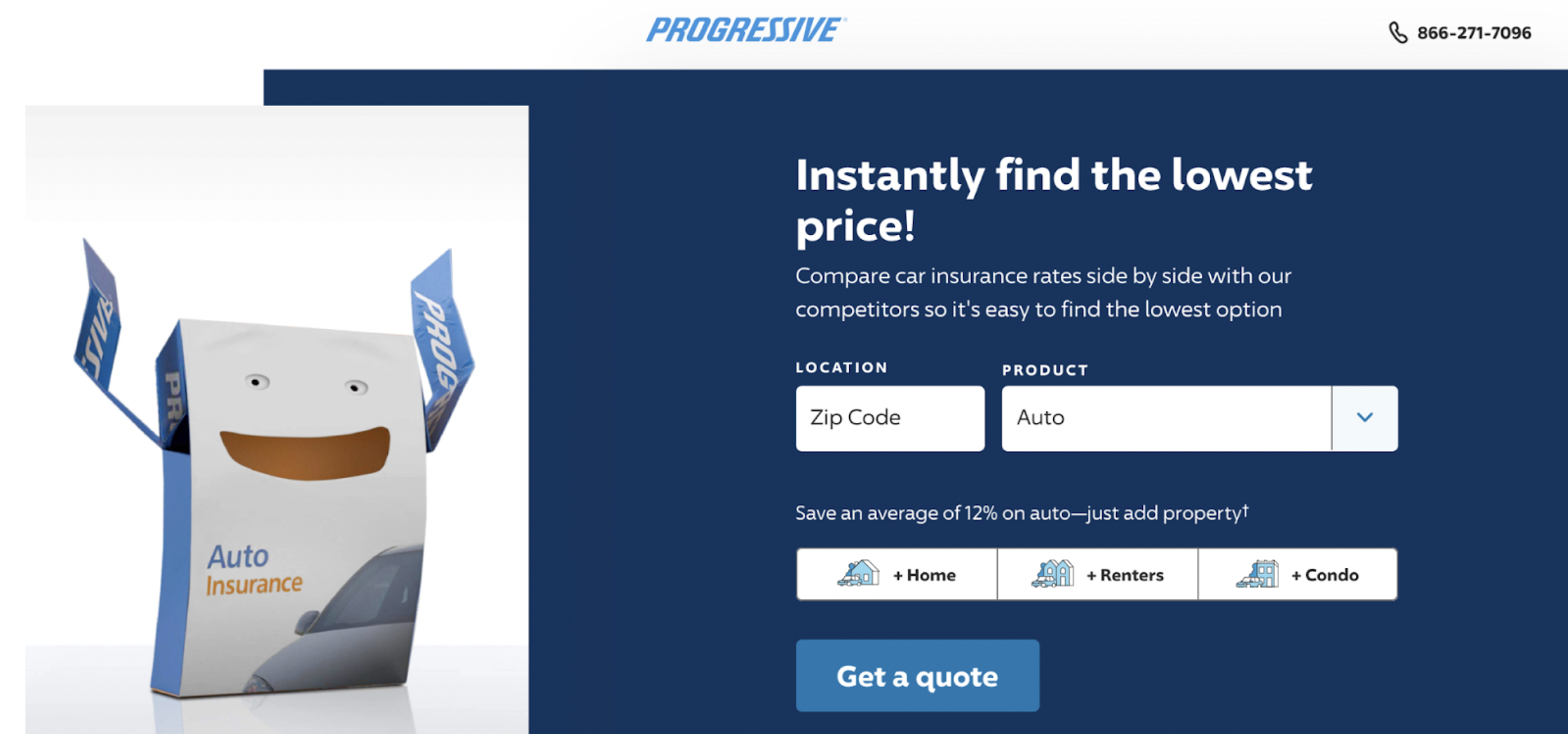 get a quote Progressive CTA example